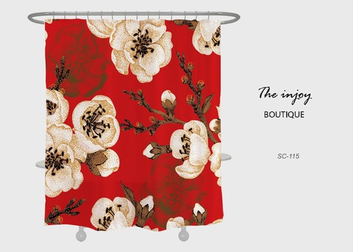 Fire Red Plum Blossoms Shower Curtain | Custom Sizes Waterproof Washable Curtain | Elegant Bathtub Decor