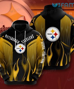 Flaming Steel Curtain - Pittsburgh Steelers 3D All Over Print Hoodie with Fiery Design