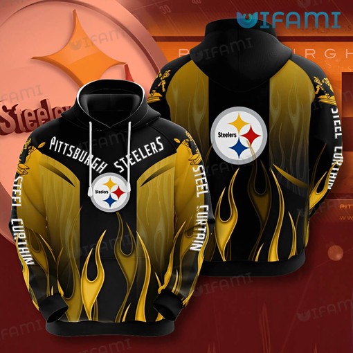 Flaming Steel Curtain - Pittsburgh Steelers 3D All Over Print Hoodie with Fiery Design