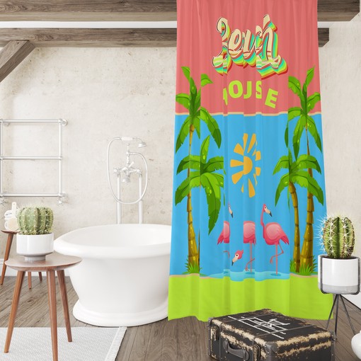 Flamingo Beach House Shower Curtain with Tropical Bath Accessories for Beachy Bathroom Decor - Image 3