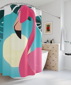 Flamingo Turquoise Blue Shower Curtain | Unique Shower Curtains | Disney Blanket Design | Bathroom Accessories