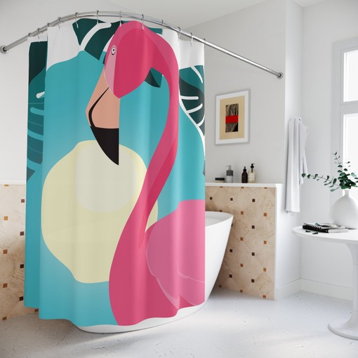 Flamingo Turquoise Blue Shower Curtain | Unique Shower Curtains | Disney Blanket Design | Bathroom Accessories