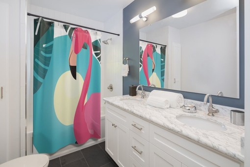 Flamingo Turquoise Blue Shower Curtain | Unique Shower Curtains | Disney Blanket Design | Bathroom Accessories - Image 2