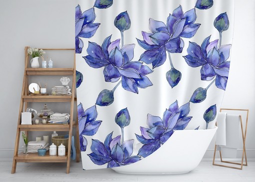 Floral Boho Shower Curtain With Blue Lotus Flowers / Romantic Fabric Bathroom Print / Eclectic Home Linens - Image 3