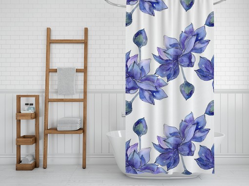 Floral Boho Shower Curtain With Blue Lotus Flowers / Romantic Fabric Bathroom Print / Eclectic Home Linens - Image 4