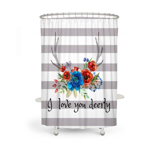 Floral Deer Antlers Boho Shower Curtain Set with Optional Bath Mat and Towels - Image 2