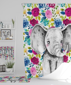 Floral Elephant Shower Curtain and Optional Bath Accessories for Unique Bathroom Decor