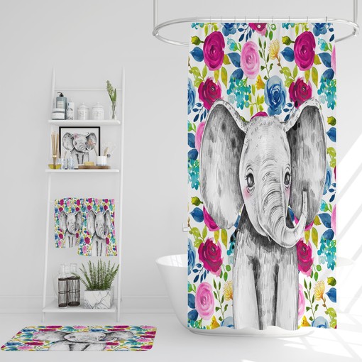 Floral Elephant Shower Curtain and Optional Bath Accessories for Unique Bathroom Decor - Image 2