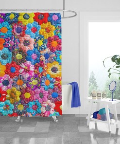 Floral Hippie Boho Shower Curtain Set with Optional Towels and Mat
