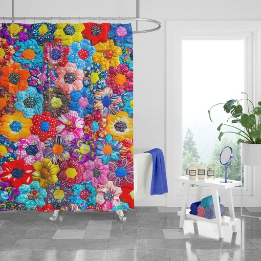 Floral Hippie Boho Shower Curtain Set with Optional Towels and Mat