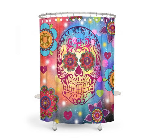 Flower Power Happy Skull Kids Shower Curtain with Optional Towels and Hand Towels - Image 2