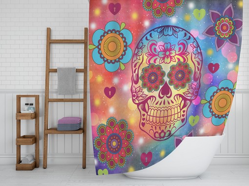 Flower Power Happy Skull Kids Shower Curtain with Optional Towels and Hand Towels - Image 3