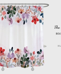 Flower Shower Curtain Set, Customizable Size, Plant Bathroom Decor with Hooks