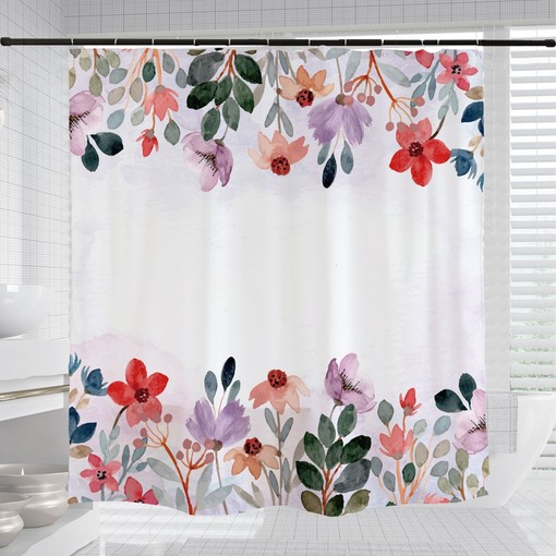 Flower Shower Curtain Set, Customizable Size, Plant Bathroom Decor with Hooks - Image 3