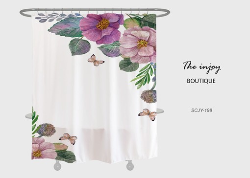 Flowers Butterfly Shower Curtain with Minimalist Plant Floral Bathroom Decor