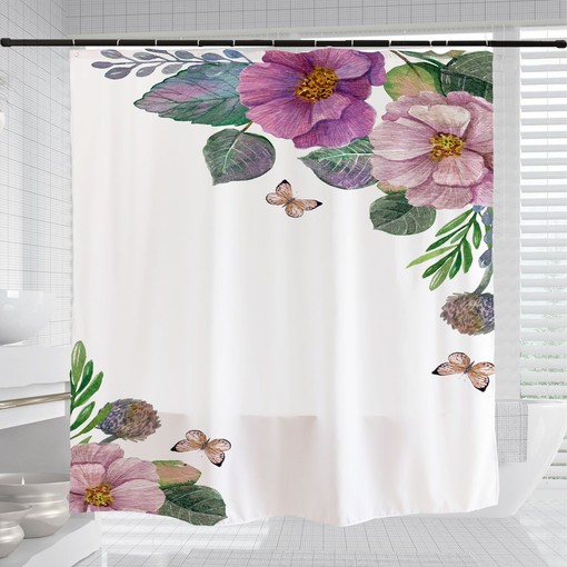 Flowers Butterfly Shower Curtain with Minimalist Plant Floral Bathroom Decor - Image 3