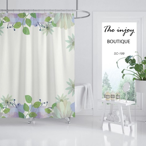 Flowers Butterfly Shower Curtain with Minimalist Plant Floral Bathroom Decor and Customizable Size - Image 2
