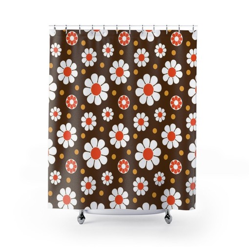 Flowery Groovy 60's 70's Retro Shower Curtain - Hippie Bathroom Accessory