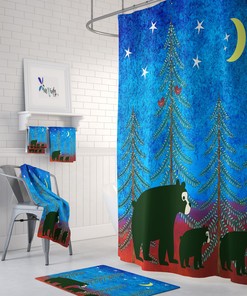FolkNFunky Nordic Woodland Bears Shower Curtain Set - Fun, Funky, and Rustic Bath Accessories