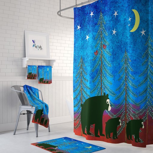 FolkNFunky Nordic Woodland Bears Shower Curtain Set - Fun, Funky, and Rustic Bath Accessories