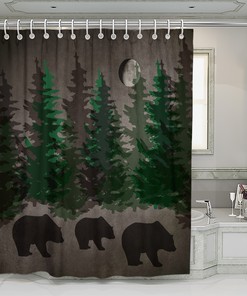 FolkNFunky Rustic Woodland Bears Shower Curtain Set - Rustic Bath Decor with a Fun Touch