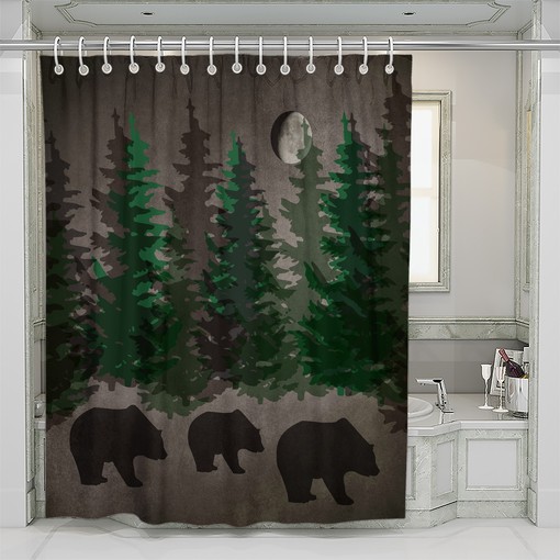 FolkNFunky Rustic Woodland Bears Shower Curtain Set - Rustic Bath Decor with a Fun Touch