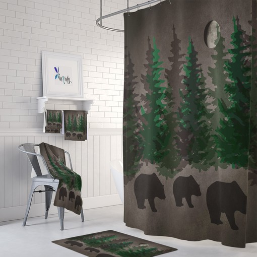 FolkNFunky Rustic Woodland Bears Shower Curtain Set - Rustic Bath Decor with a Fun Touch - Image 2