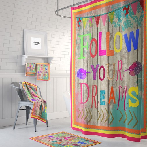 Follow Your Dreams Vibrant Boho Shower Curtain Set for Inspiring Bathroom Decor