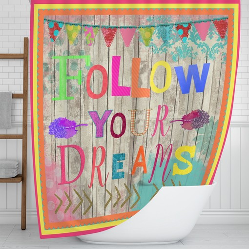 Follow Your Dreams Vibrant Boho Shower Curtain Set for Inspiring Bathroom Decor - Image 2