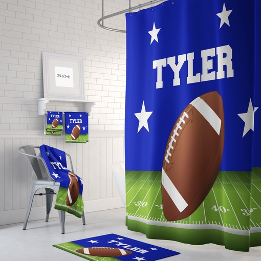 Football Custom Personalized Shower Curtain Set with Optional Accessories - Image 2