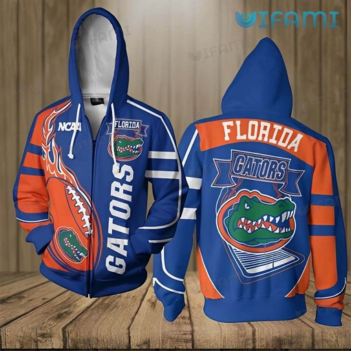 Football on Fire Zip Up Hoodie - 3D All Over Print Custom Design Perfect for Gator Fans