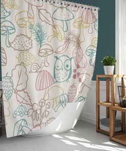 Forest Leaves Snail Owl Mushroom Print Shower Curtain for Kids Children Bathroom Decor