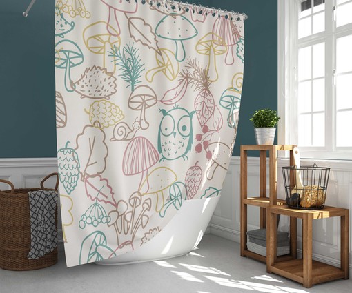 Forest Leaves Snail Owl Mushroom Print Shower Curtain for Kids Children Bathroom Decor
