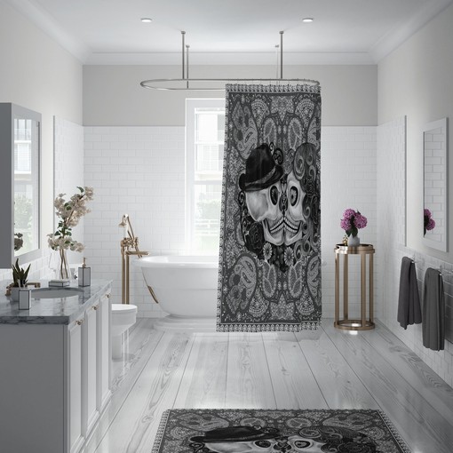 Forevermore Skulls Couple Shower Curtain Set for a Gothic Bathroom - Image 3