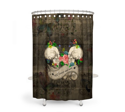 Forevermore Sugar Skulls Shower Curtain Set with Vintage Skulls and Bath Accessories - Image 2