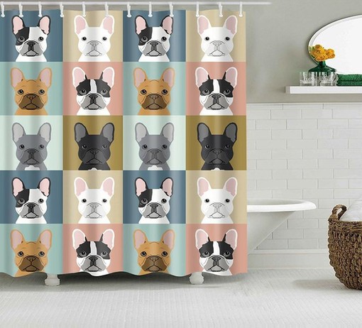 French Bulldog Luxury Shower Curtain | Colorful Cute Pet Dog Fabric Home Bathroom Decor
