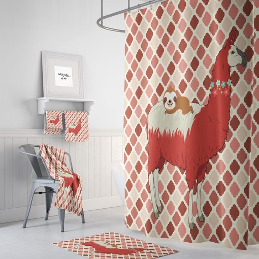 Fun Kids Llama and Sloth Disney Shower Curtain Set for a Playful Bathroom