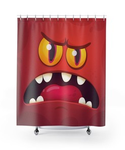 Fun Monster Face Print Shower Curtain for Playful Kids Bathroom Decor
