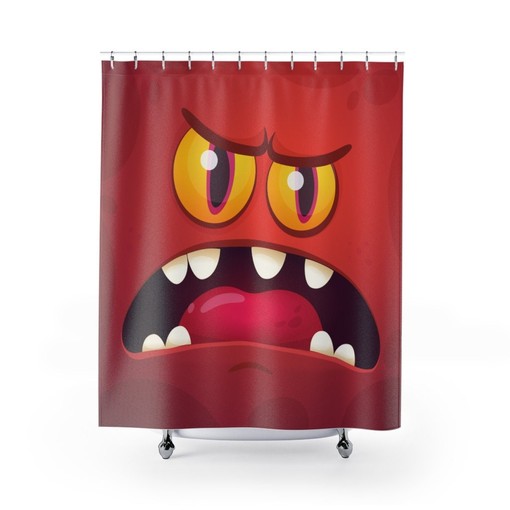 Fun Monster Face Print Shower Curtain for Playful Kids Bathroom Decor