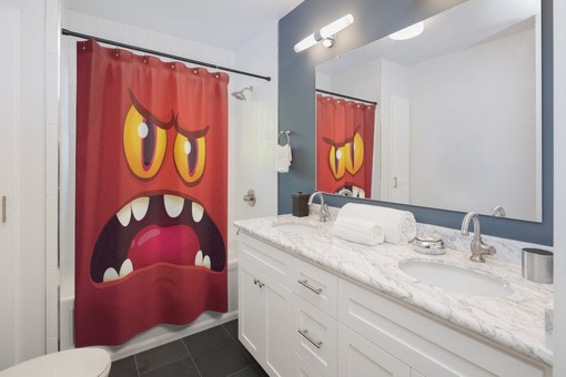 Fun Monster Face Print Shower Curtain for Playful Kids Bathroom Decor - Image 2