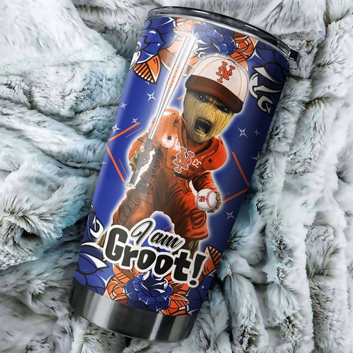 Fun New York Mets MLB Tumbler with Groot Design for Passionate Baseball Fans