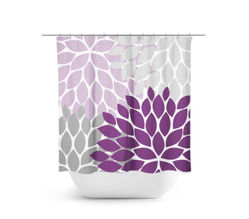 Fun Purple Kids Bathroom Shower Curtain | Extra Long Floral Bath Decor for Modern Bathroom