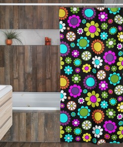 Fun and Groovy Retro Boho Flowers Shower Curtain, Hippie Bathroom Accessory