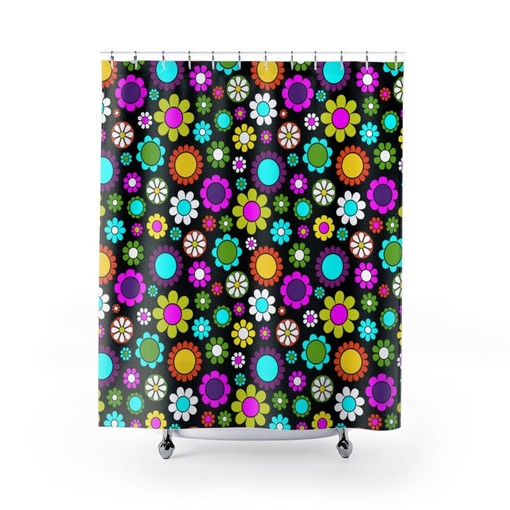Fun and Groovy Retro Boho Flowers Shower Curtain, Hippie Bathroom Accessory - Image 2