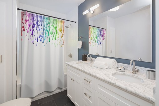Fun and Hippie Boho Rainbow Drops Shower Curtain for Bathroom Art - Image 2