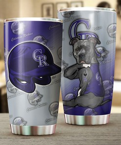 Fun and Playful Colorado Rockies MLB Tumbler with Lovable Dog Design and Iconic MLB Logo