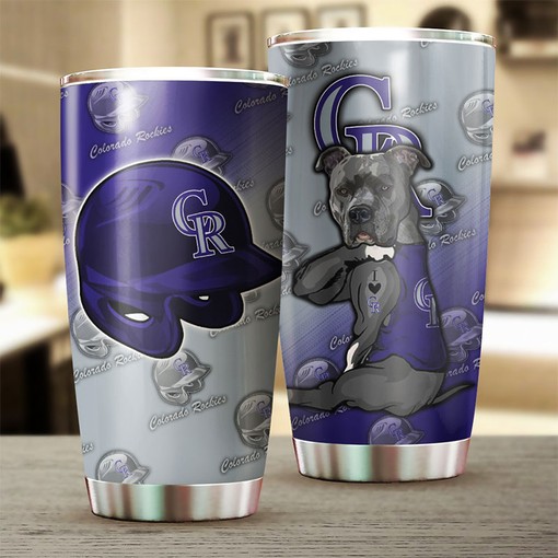 Fun and Playful Colorado Rockies MLB Tumbler with Lovable Dog Design and Iconic MLB Logo