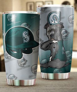 Fun and Playful Seattle Mariners MLB Tumbler with Lovable Dog Design and Iconic MLB Logo