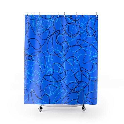 Fun and Vibrant Bright Blue Mid Century Modern Boomerang Pattern Shower Curtain