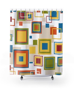 Funky Abstract Blue, Orange, Green, and Yellow Mid Century Modern Shower Curtain for a Bold Look